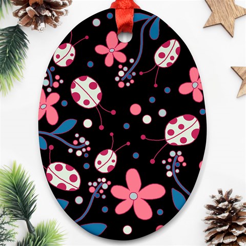 Pink ladybugs and flowers  Ornament (Oval)  from ArtsNow.com Front