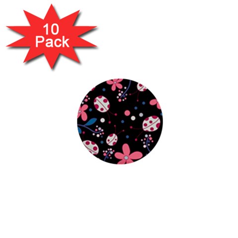 Pink ladybugs and flowers  1  Mini Buttons (10 pack)  from ArtsNow.com Front