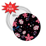 Pink ladybugs and flowers  2.25  Buttons (10 pack) 