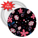 Pink ladybugs and flowers  3  Buttons (10 pack) 