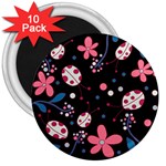 Pink ladybugs and flowers  3  Magnets (10 pack) 