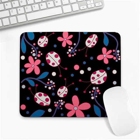 Pink ladybugs and flowers  Large Mousepads from ArtsNow.com Front