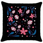 Pink ladybugs and flowers  Throw Pillow Case (Black)