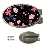 Pink ladybugs and flowers  Money Clips (Oval) 