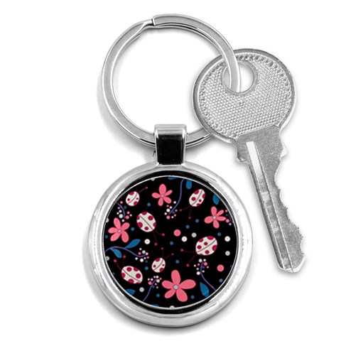 Pink ladybugs and flowers  Key Chains (Round)  from ArtsNow.com Front