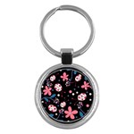 Pink ladybugs and flowers  Key Chains (Round) 
