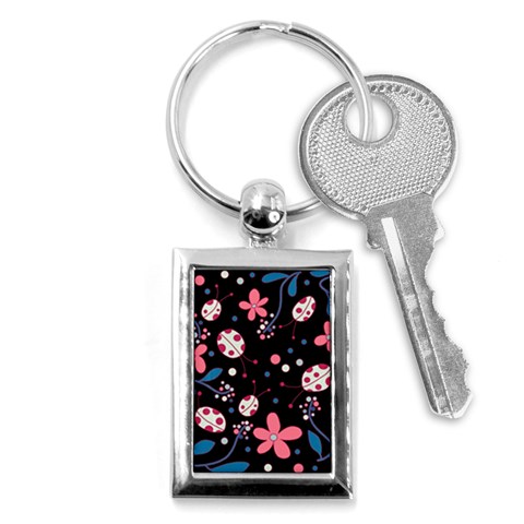 Pink ladybugs and flowers  Key Chains (Rectangle)  from ArtsNow.com Front