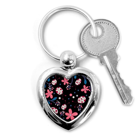 Pink ladybugs and flowers  Key Chains (Heart)  from ArtsNow.com Front