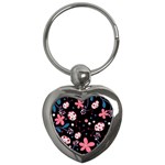 Pink ladybugs and flowers  Key Chains (Heart) 