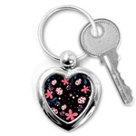 Pink ladybugs and flowers  Key Chains (Heart) 