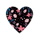 Pink ladybugs and flowers  Heart Magnet