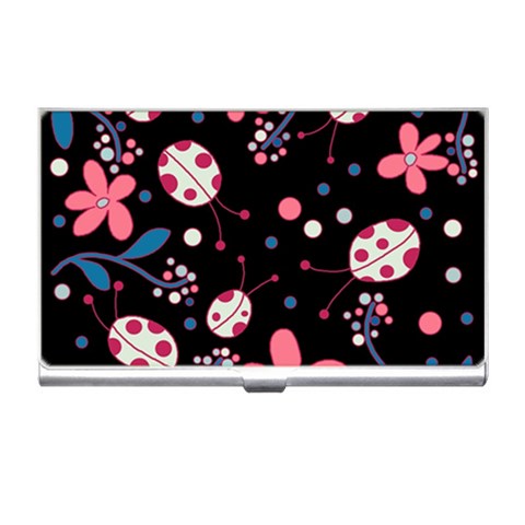 Pink ladybugs and flowers  Business Card Holders from ArtsNow.com Front