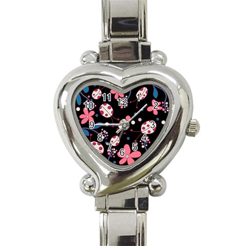Pink ladybugs and flowers  Heart Italian Charm Watch from ArtsNow.com Front