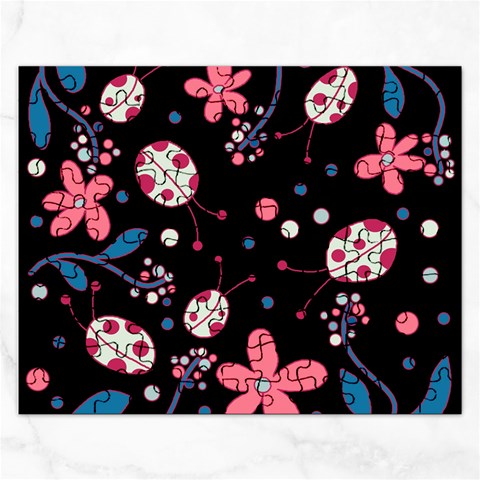 Pink ladybugs and flowers  Rectangular Jigsaw Puzzl from ArtsNow.com Front