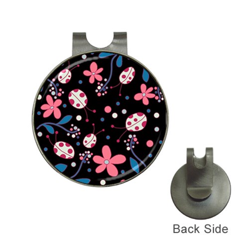 Pink ladybugs and flowers  Hat Clips with Golf Markers from ArtsNow.com Front