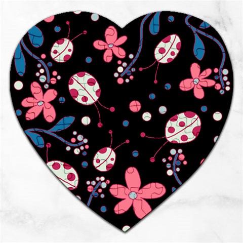 Pink ladybugs and flowers  Jigsaw Puzzle (Heart) from ArtsNow.com Front