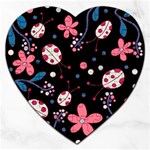 Pink ladybugs and flowers  Jigsaw Puzzle (Heart)