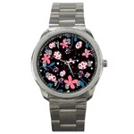 Pink ladybugs and flowers  Sport Metal Watch