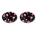 Pink ladybugs and flowers  Cufflinks (Oval)