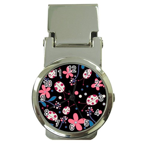 Pink ladybugs and flowers  Money Clip Watches from ArtsNow.com Front