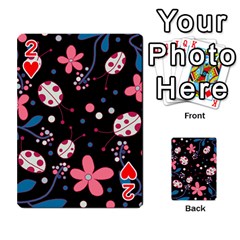 Pink ladybugs and flowers  Playing Cards 54 Designs  from ArtsNow.com Front - Heart2