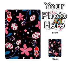 Queen Pink ladybugs and flowers  Playing Cards 54 Designs  from ArtsNow.com Front - HeartQ