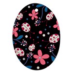 Pink ladybugs and flowers  Oval Ornament (Two Sides)