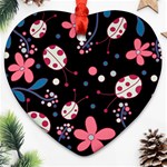 Pink ladybugs and flowers  Heart Ornament (2 Sides)