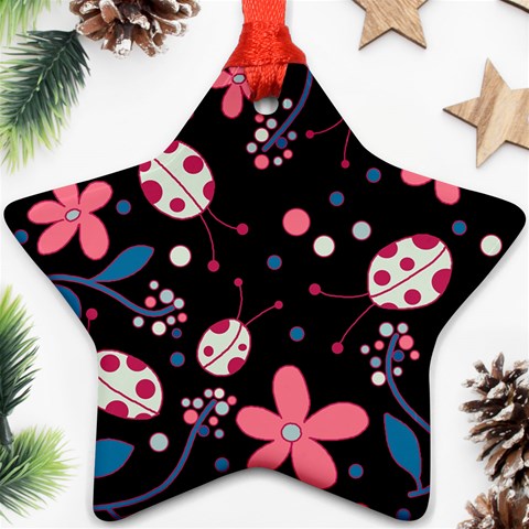Pink ladybugs and flowers  Star Ornament (Two Sides)  from ArtsNow.com Front