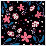 Pink ladybugs and flowers  Canvas 12  x 12  