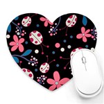 Pink ladybugs and flowers  Heart Mousepads