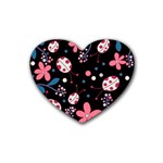 Pink ladybugs and flowers  Heart Coaster (4 pack) 