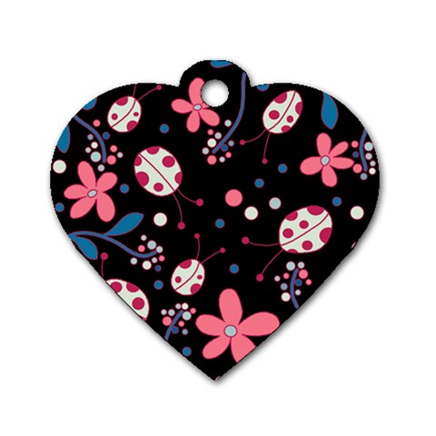Pink ladybugs and flowers  Dog Tag Heart (One Side) from ArtsNow.com Front