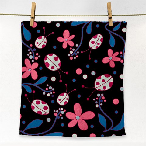 Pink ladybugs and flowers  Face Towel from ArtsNow.com Front