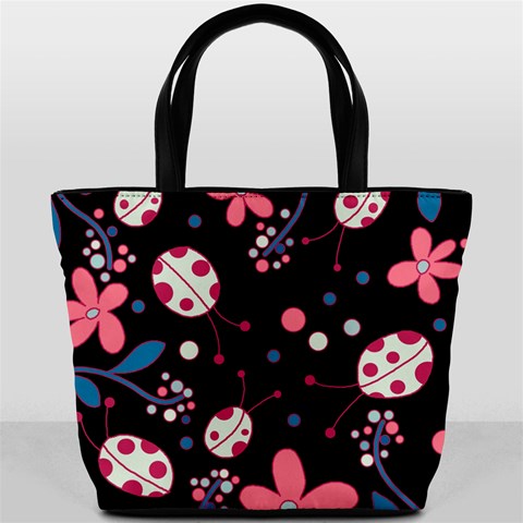 Pink ladybugs and flowers  Bucket Bags from ArtsNow.com Front