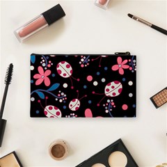 Pink ladybugs and flowers  Cosmetic Bag (Small)  from ArtsNow.com Back