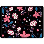 Pink ladybugs and flowers  Fleece Blanket (Large) 