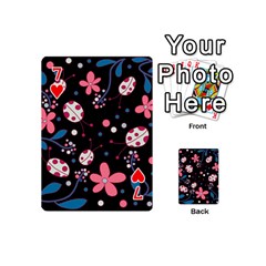 Pink ladybugs and flowers  Playing Cards 54 (Mini)  from ArtsNow.com Front - Heart7