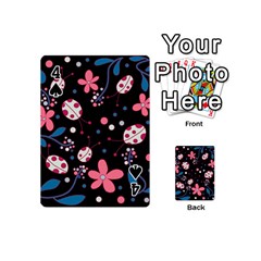 Pink ladybugs and flowers  Playing Cards 54 (Mini)  from ArtsNow.com Front - Spade4