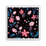 Pink ladybugs and flowers  Memory Card Reader (Square) 
