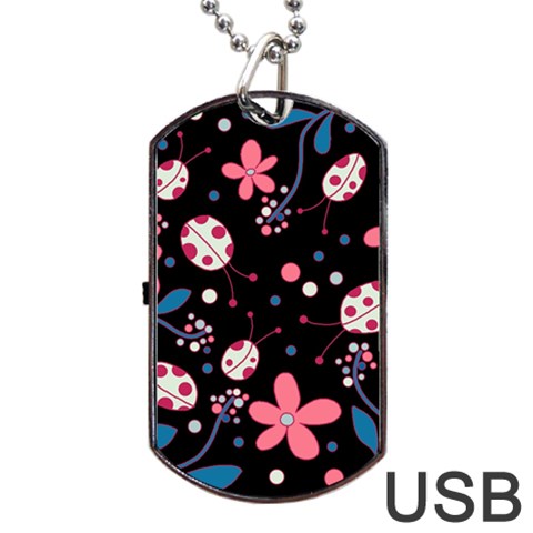 Pink ladybugs and flowers  Dog Tag USB Flash (Two Sides)  from ArtsNow.com Front
