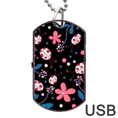 Pink ladybugs and flowers  Dog Tag USB Flash (Two Sides)  from ArtsNow.com Back