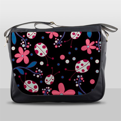Pink ladybugs and flowers  Messenger Bags from ArtsNow.com Front