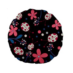Pink ladybugs and flowers  Standard 15  Premium Round Cushions from ArtsNow.com Front