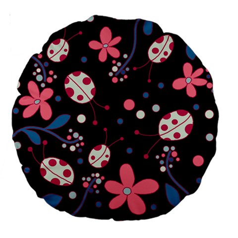 Pink ladybugs and flowers  Large 18  Premium Round Cushions from ArtsNow.com Front