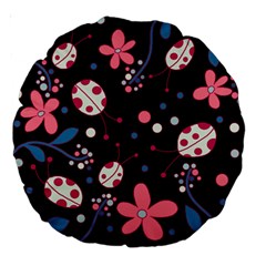 Pink ladybugs and flowers  Large 18  Premium Round Cushions from ArtsNow.com Front