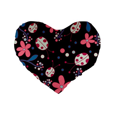 Pink ladybugs and flowers  Standard 16  Premium Heart Shape Cushions from ArtsNow.com Front