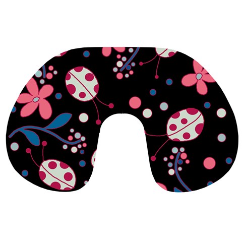 Pink ladybugs and flowers  Travel Neck Pillows from ArtsNow.com Front