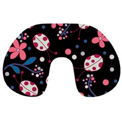 Pink ladybugs and flowers  Travel Neck Pillows from ArtsNow.com Front