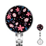 Pink ladybugs and flowers  Stainless Steel Nurses Watch